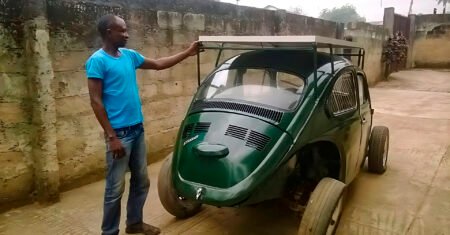 Jovem constrói Fusca elétrico movido a energia solar e eólica usando peças usadas que seriam jogadas no lixo