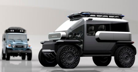 Toyota revela carro com motores elétricos nas rodas, controlado por joysticks e pneus sem ar, para facilitar navegação em terrenos off Road, inclusive fora da terra